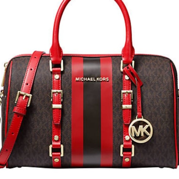Michael Kors Handbags - Michael Kors Bedford Brown Red Logo hand bag